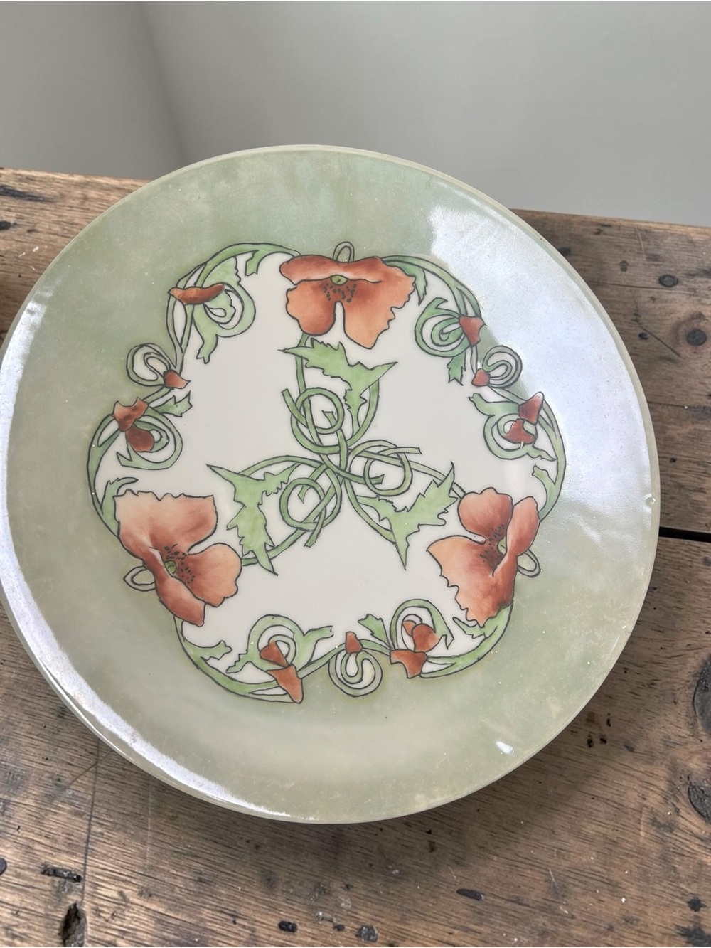 Vintage Art Nouveau Poppy Ceramic Wall Plate 11”